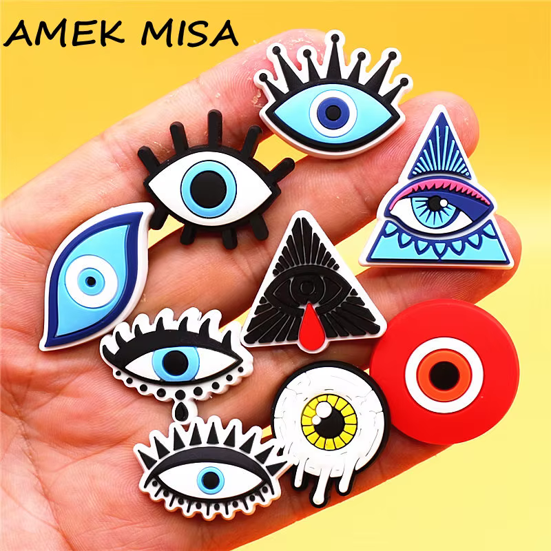 1pcs Devil's Eye Style PVC Shoe Charms Decorations Scary Eyes Shoes Accessories Tai Chi Pattern Sandals Buckle Badges Clog Pins