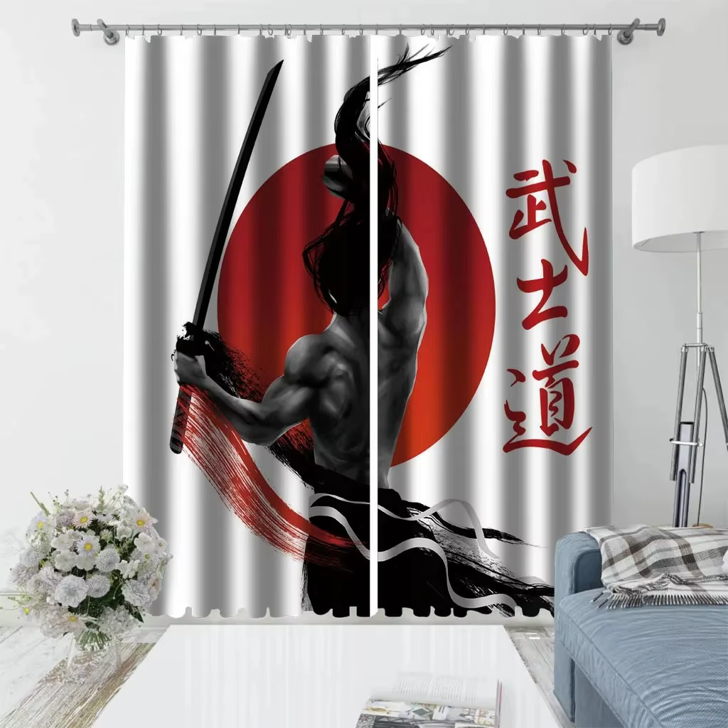 Japanese Sunrise Wave Two High Shading Window Curtains Suitable for Living Room Bedroom Coffee Decor Blackout Drape New Pattern