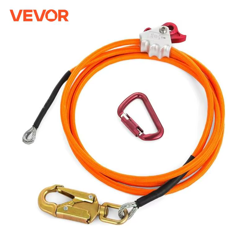 VEVOR Safe Steel Core Lanyard Kit with Reliable Flipline Adjuster and Swivel Snaphook suitable for tree climbing and climbers