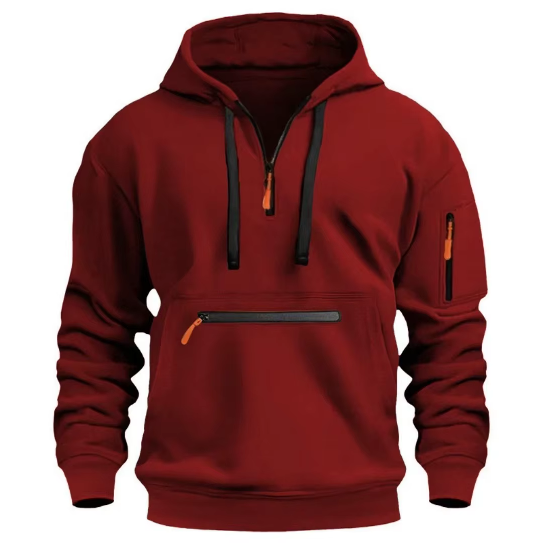 Men's autumn and winter pocket zipper hoodie fashion casual everyday with outdoor sports warm drawstring long-sleeved Tops