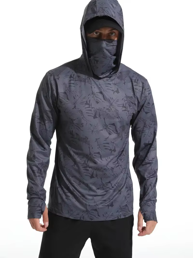 Fishing Shirt Hooded Men Fishing Clothes Outdoor Summer Mask Hoodie Sun Uv Protection Performance Jersey