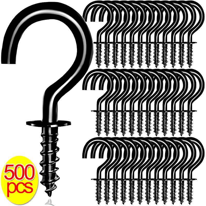 50/500Pcs Screw Hook Cup Ceiling Hooks Multifunctional Heavy Duty Wall Mount Plastic Dipping Iron Screw-in Hanging Plants Holder