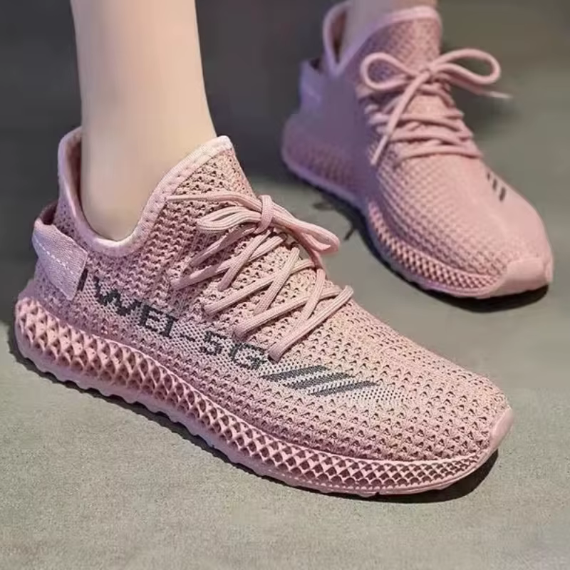 Four Seasons New 2025 Women's Tennis Shoes Lightweight Breathable Flight Woven Net Fitness Shoes Non-slip Sports Shoes
