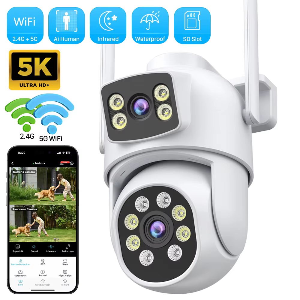 10MP 5K PTZ WiFi IP Camera Security Protection Dual Lens Screen Color Night Vision Auto Track CCTV Surveillance Camera O-KAM Pro