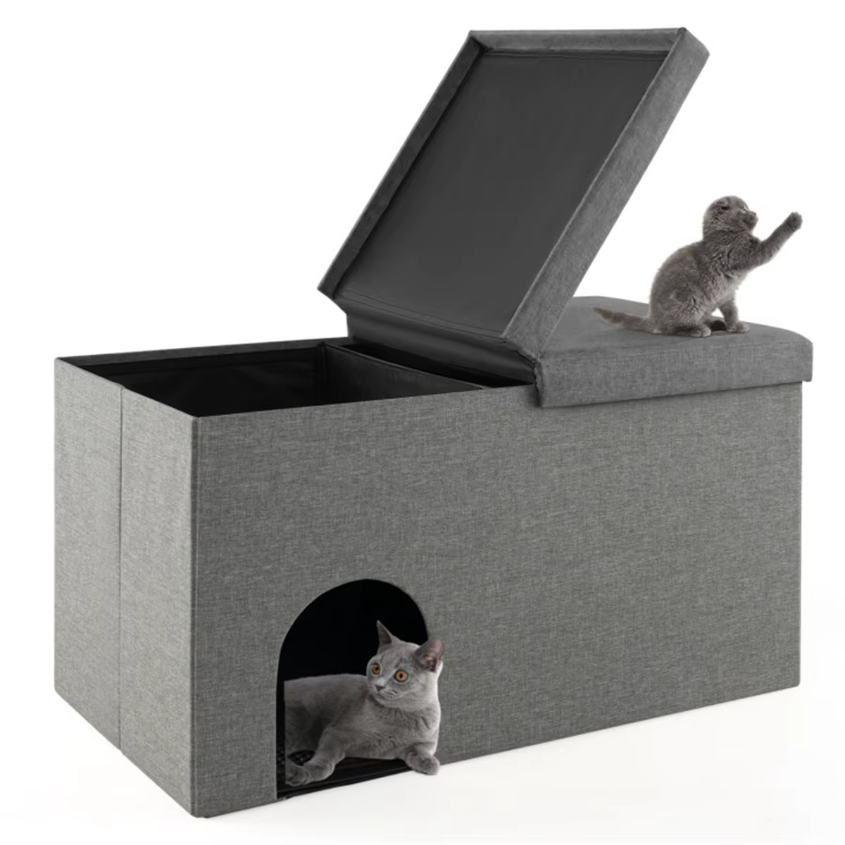 Gray Cat Litter Box Enclosure，Entrance Shoe Stool with Urine Proof Litter Mat