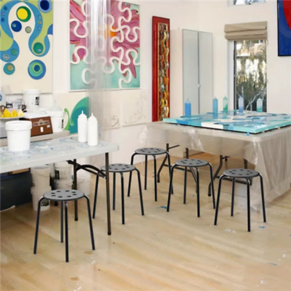 Five plastic pole stacking stools for students, classrooms, homes, kitchens and gardens