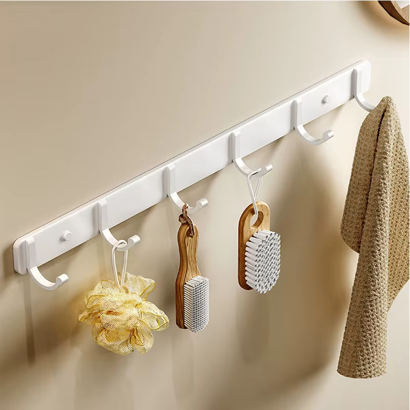 3-7HOOKS Space Aluminum White Hook Bathroom Towel Hook Living Room Door Back Clothes Hook Simple Storage Hook Non Punching
