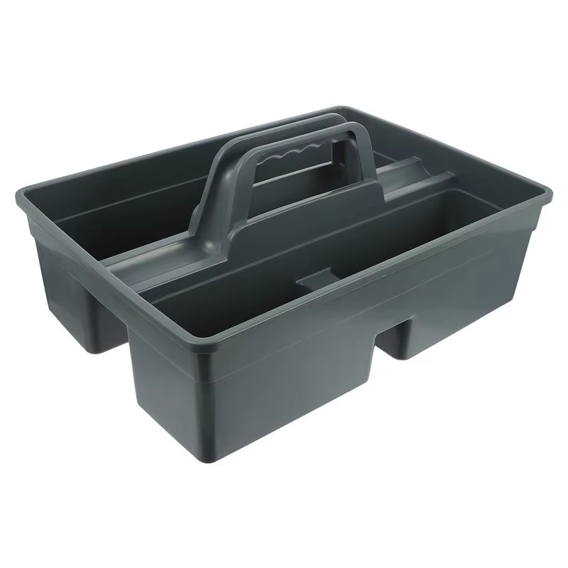 1Pc Plastic Cleaning Tool Basket Tote Bucket Cleaning Tool Organizer 3-Compartment Cleaning Tool Carrier Box With Handle