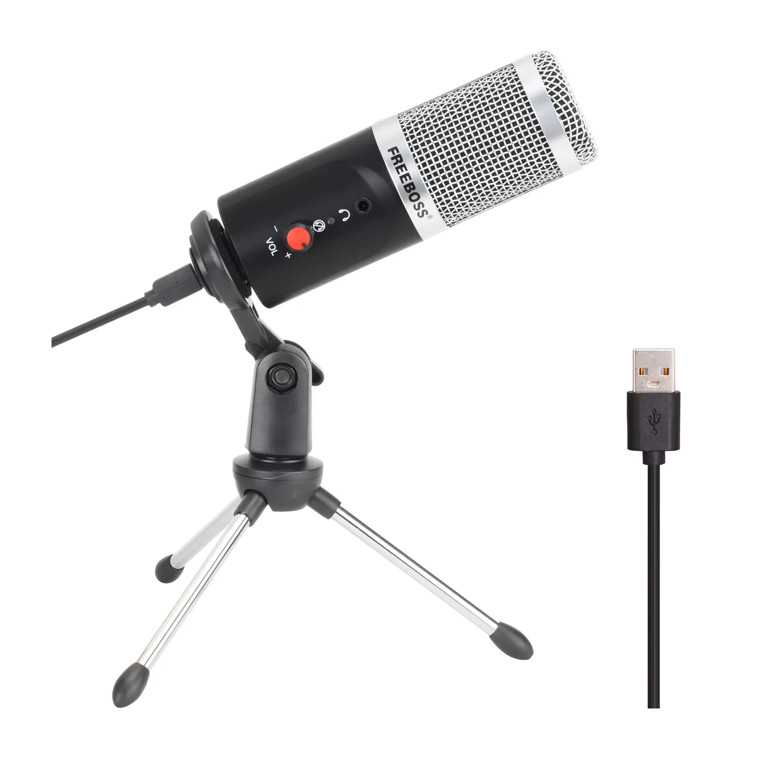 Freeboss USB Condenser Microphone Computer Recording Chat 192KHz 16 Bit Sampling Frequency Cardioid Capsule Low Noise Mic FB-W03