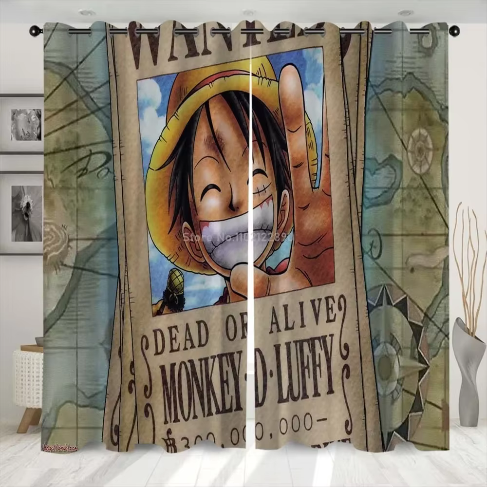 One Piece Blackout Curtains for Window Children Cartoon Luffy Bedroom Finished Drapes Kids Anime Curtain Home Decor