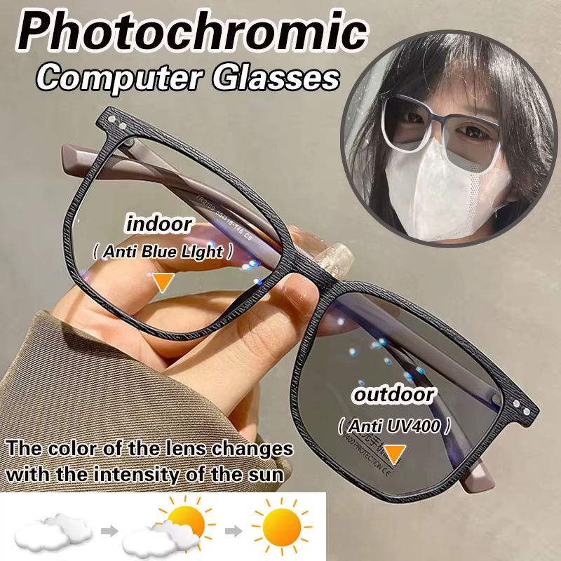New Photochromic Glasses for Women Anti Blue Light Computer Eyeglasses Men Fashion Gradient Frame Anti Eyestrain Eyewear Unisex