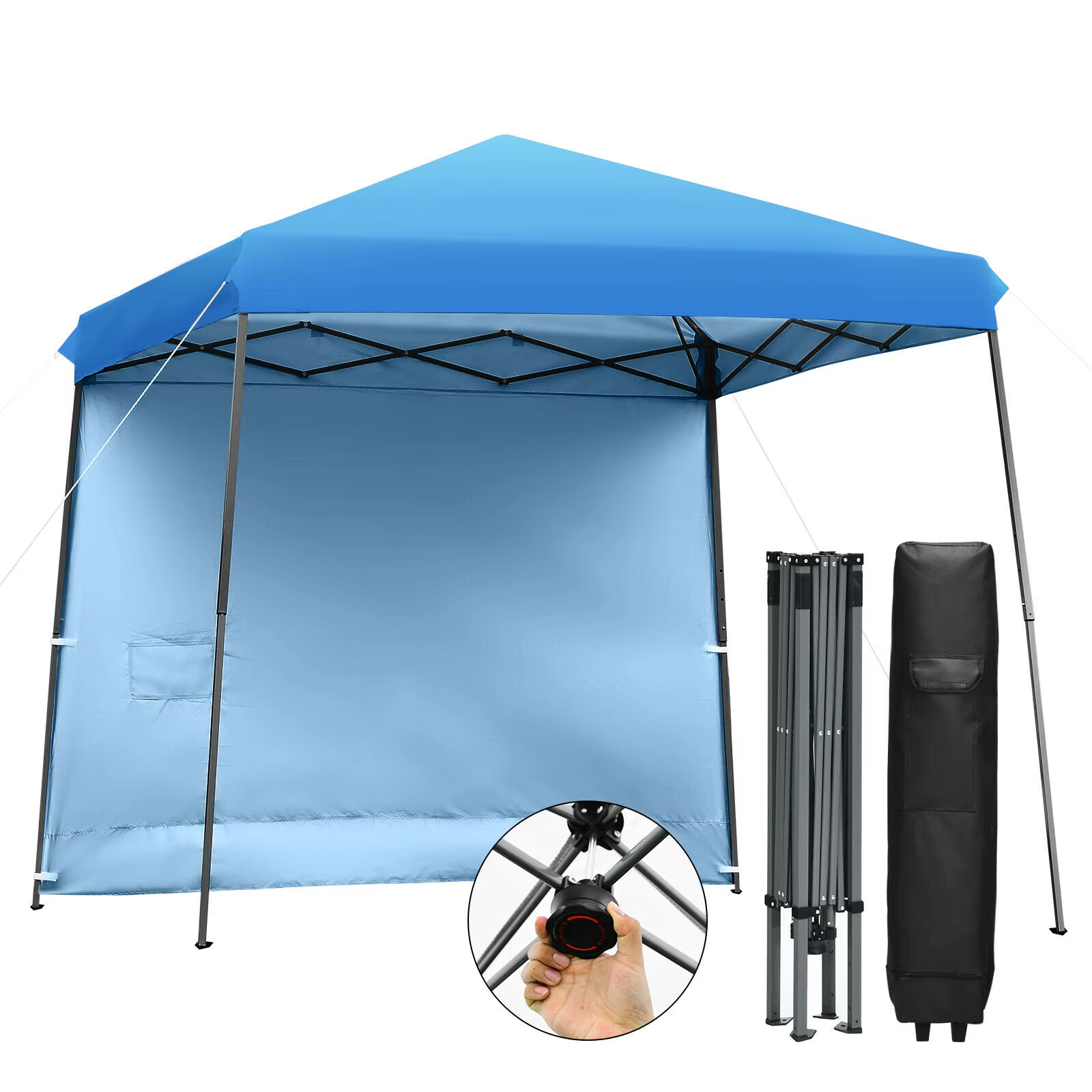 Patiojoy 10ft X 10ft Pop Up Tent Slant Leg Canopy W/ Roll-up Side Wall Blue