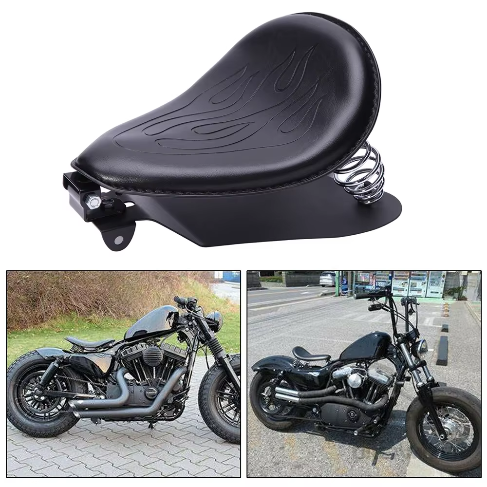 Motocycle 3" Flame Leather Solo Spring Bracket Black Seat +3" Spring Bracket For Yamaha Virago XV 1100 750 250