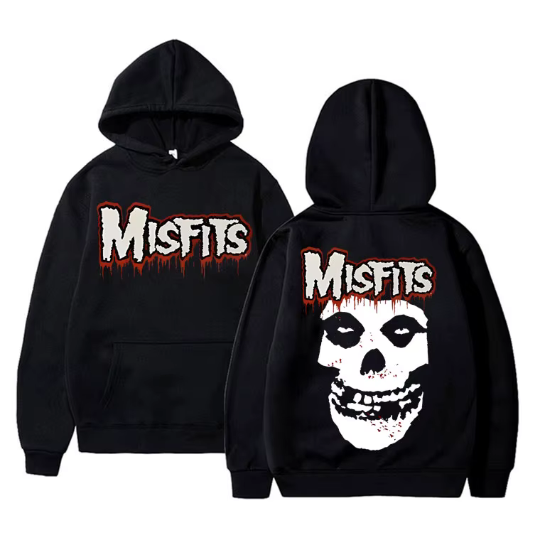 Horror Punk Misfits Skull Rock Print Hoodie Male Fleece Cotton Sweatshirt Men Women Gothic Vintage Long Sleeve Oversized Hoodies