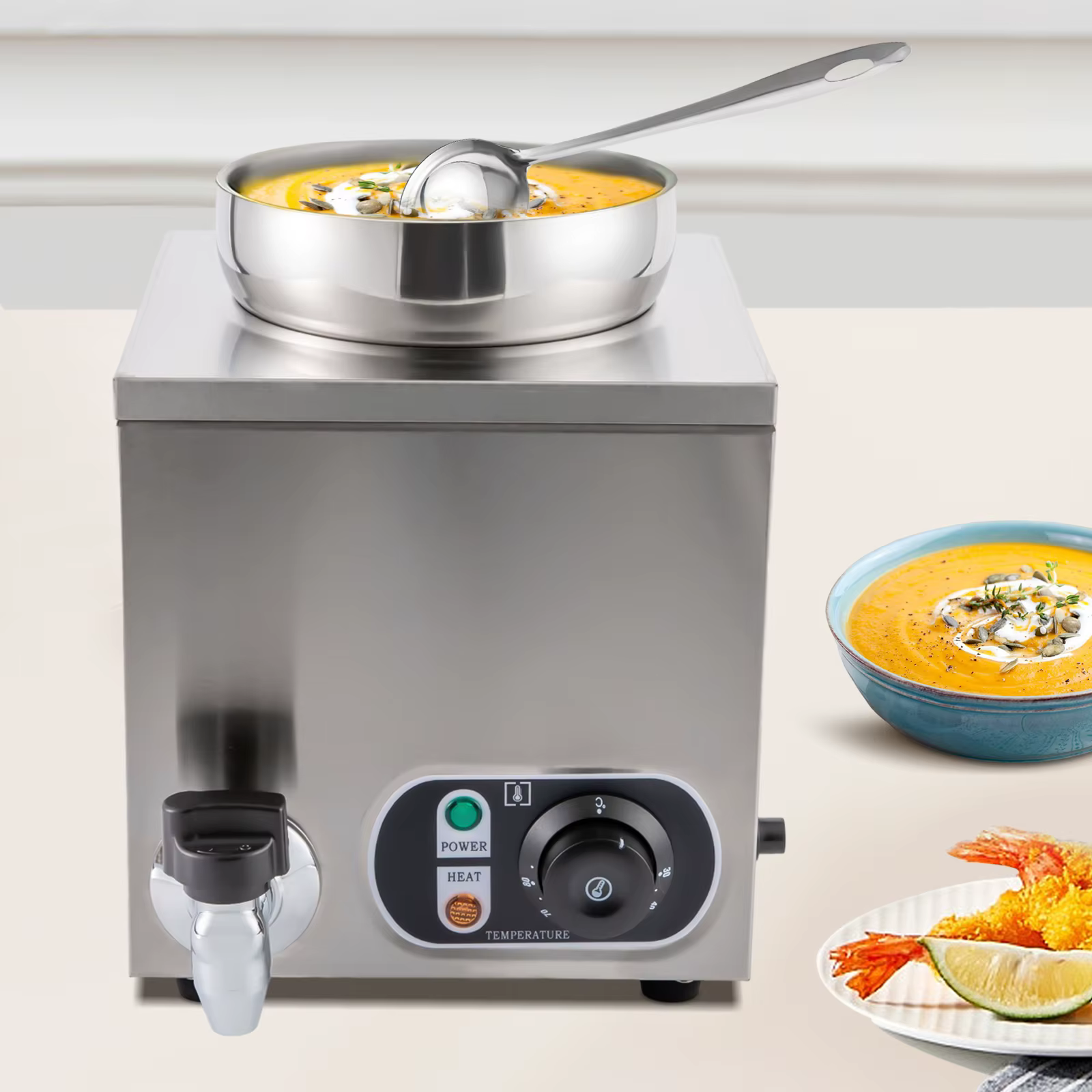110V Commercial Soup Warmer ,Electric Food Warmer Adjustable Temp. 86-185℉