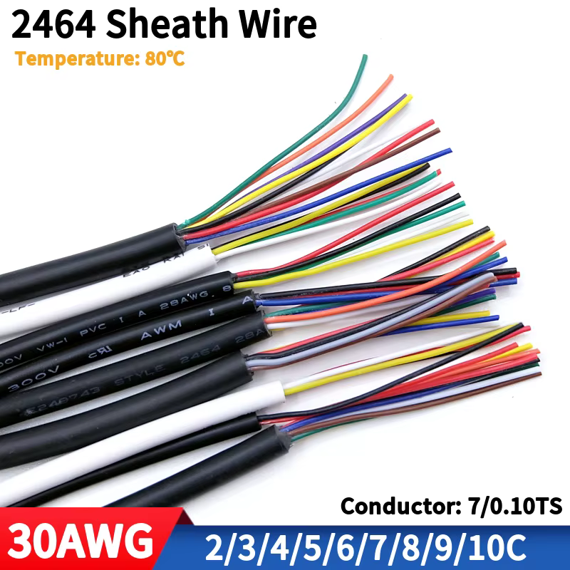 Copper Wire 30AWG PVC Sheathed Insulation 2 3 4 5 6 7 8 9 10 Cores DIY Signal Control Wires 2464 Channl Audio Line Copper Cable