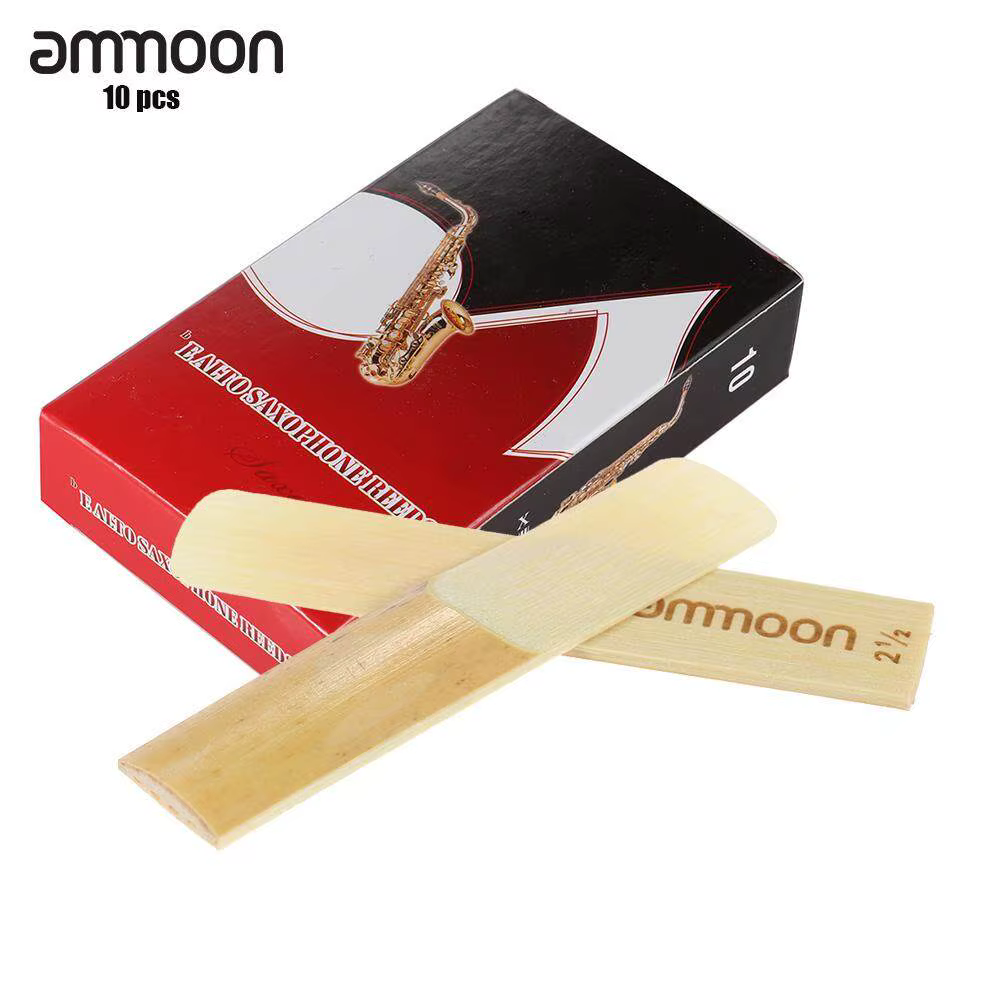 Ammoon Alto Saxophone Reed 10-pack Pieces Strength 2.5-3.0 Bamboo Reeds for Eb Alto Saxophone Sax Accessories