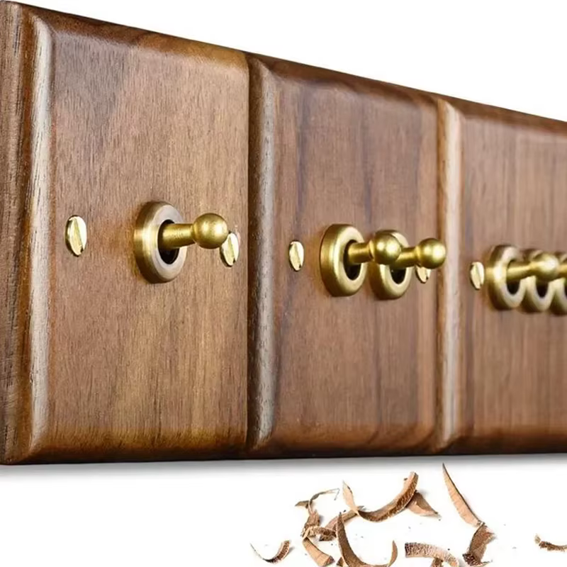 High Quality Retro Europe Type Vintage Wall Light Switch Socket, Solid Wood Brass Toggle Switch Plate, Antique Home Stay Switch