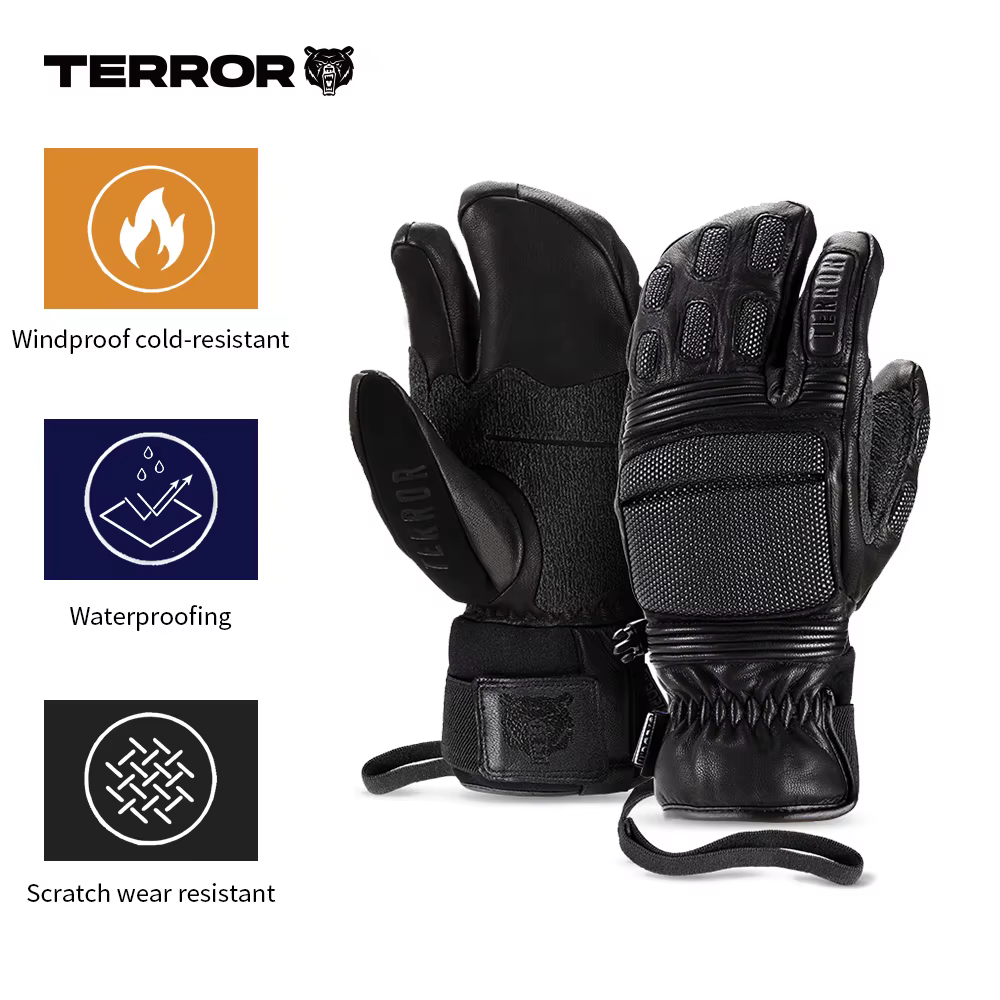 TERROR RACE MITTEN ski gloves - 3M Thinsulate durable PU -30° waterproof, windproof cold-resistant Non-slip wear-resistant palm
