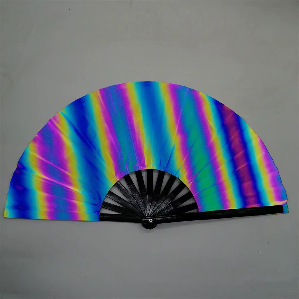 Gradient Colorful Reflective Foldable Fan Magic Soft Fiber Cloth Fan 33cm Large Kung Fu Fan Photography Props Dance Party Fan