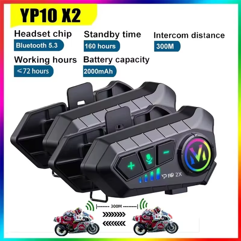 Y10 Bluetooth Motorcycle Helmet Intercom 300M Wireless Intercomunicador 2000Mah Moto Walkie Talkie With Soft Hard Mic