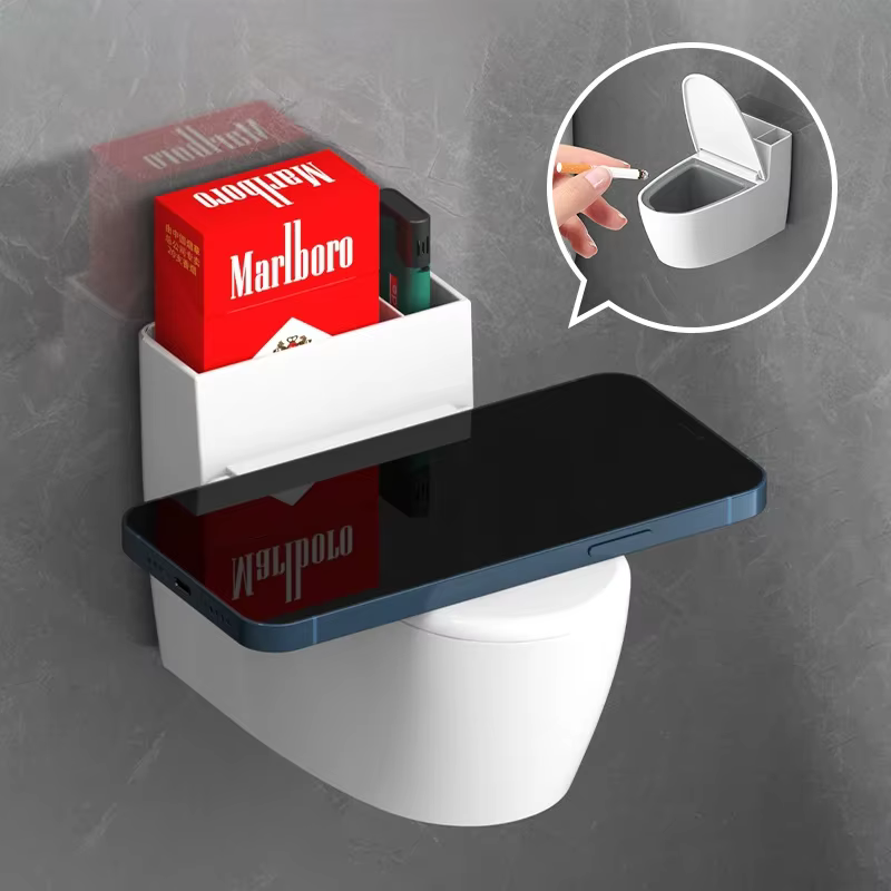 1Pcs Creative Wall Mounted Bathroom Toilet Ashtray Home Personalized Trend Living Room Bathroom Toilet with Lid High Ashtray