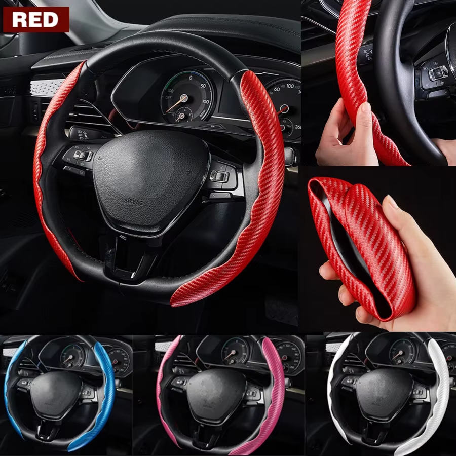 36cm Car Steering Wheel Cover Non-slip Carbon Fiber Ultra-thin Card Cover Summer Auto Handle Protective Cover Type D Universal