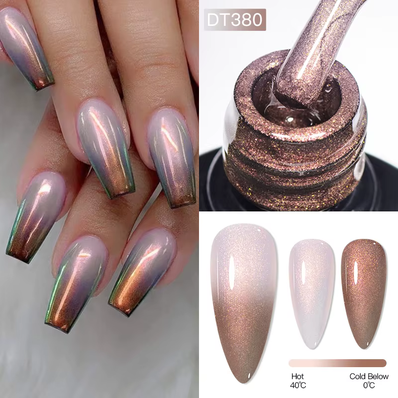 MEET ACROSS 7ml Aurora Thermal Gel Nail Polish Champagne Purple Blue Gel Color Changing Nail Art Gel For Nails Gradient Manicure