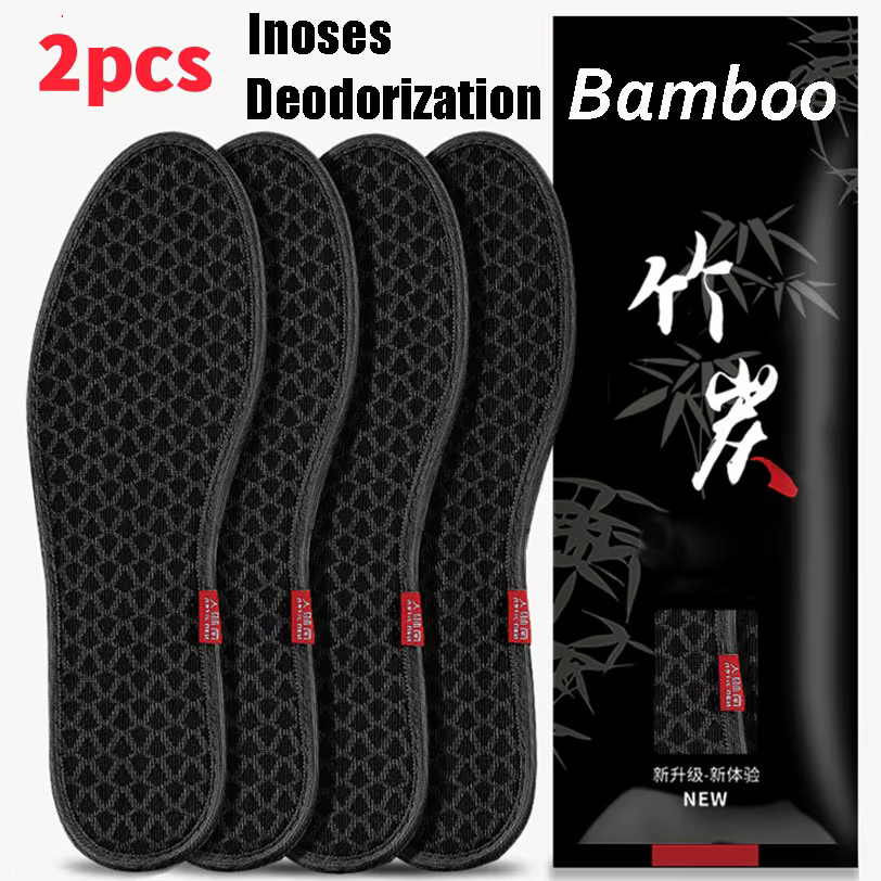 Men Bamboo Charcoal Deodorant Insoles Mesh Breathable Absorb-Sweat Shoe Pads Running Sport Shock-Absorbing Insert Cushions 1Pair