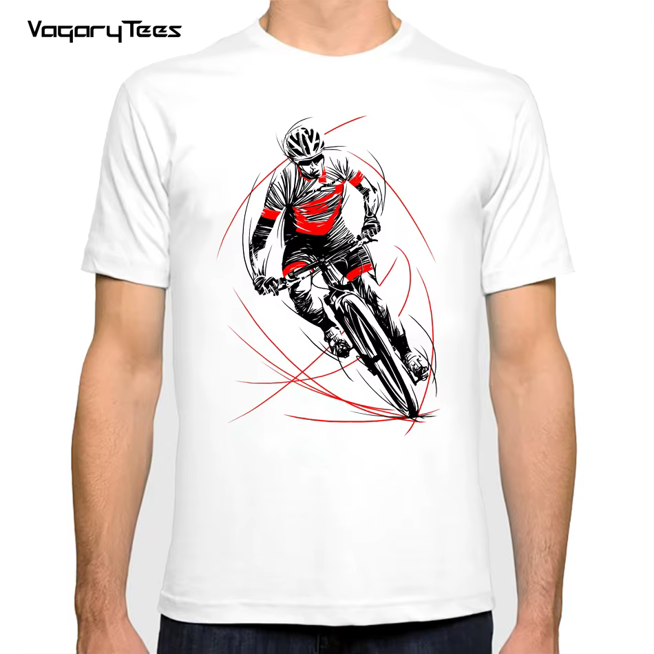 Summer Track Bike Art Classic T-Shirt Fixed Gear Bicycle Shirt Cycling drawing Print Men's Short Sleeve Boy Casual Top Tees