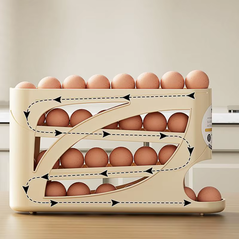 Fridge Scrolling Egg Rack 4-Tier Egg Holder Dispenser Large Capacity Modern Organization Rack Gathers Up To 30 Eggs Space-Saving