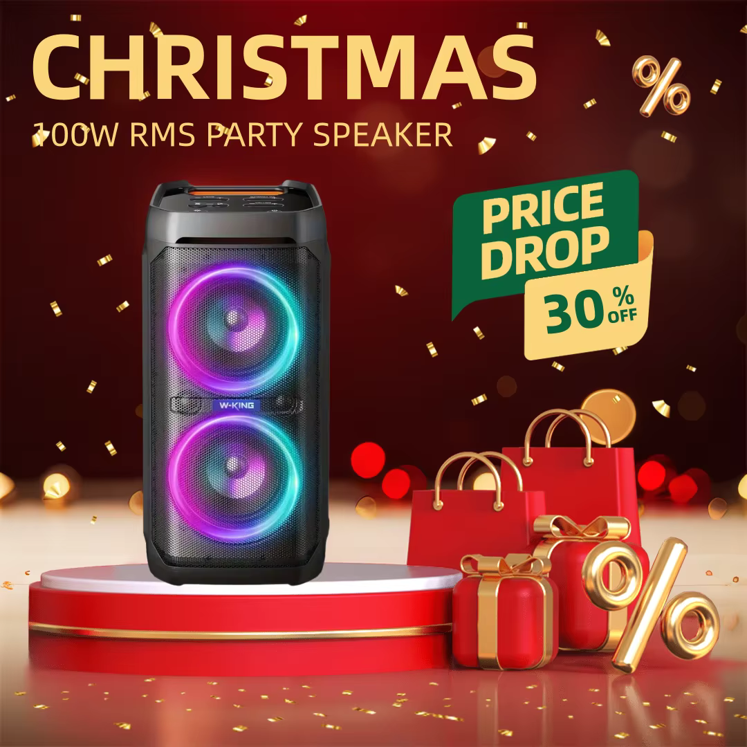 W-KING 100W RMS Bluetooth Speakers, IPX6 Waterproof, V5.3 Portable Party Boombox Wireless Deep Bass/115dB Loud Massive Sound