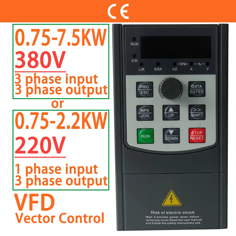 380V or 220V Vector Control VFD Variable Frequency Drive Converter Inverter 0.75/1.5/2.2/3.7/4/5.5/7.5 KW Motor Speed Controller