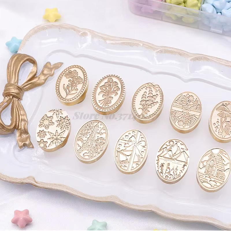 Sealing Wax Seal Stamp Oval Daisies Snowflake Bridge Plant Pattern Gift DIY Scrapbooking Supplies Handbook Brass Craft Stamps