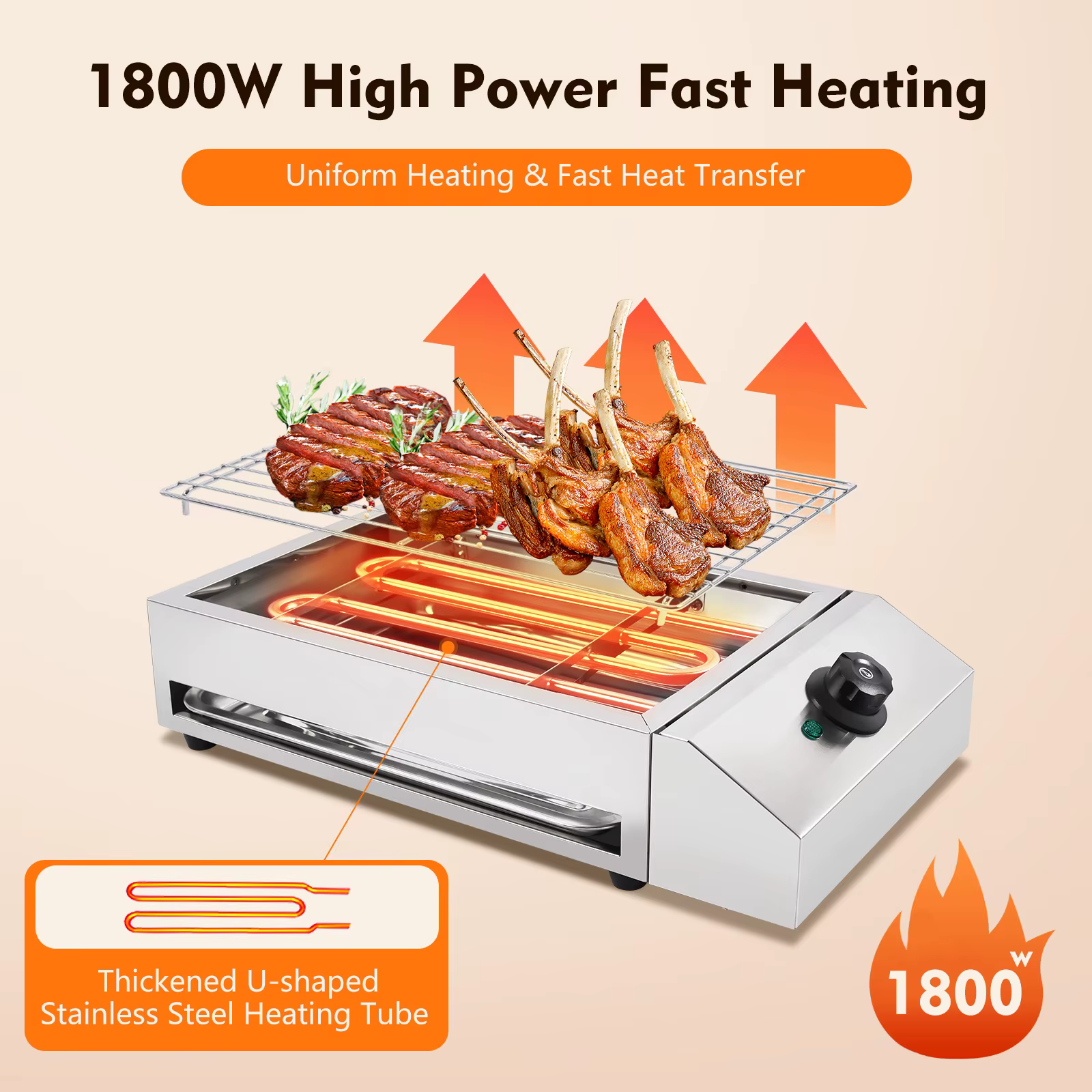 1800W Commercial Electric Grill Smokeless Grill Barbecue Oven In/Outdoor 110V BBQ Grill