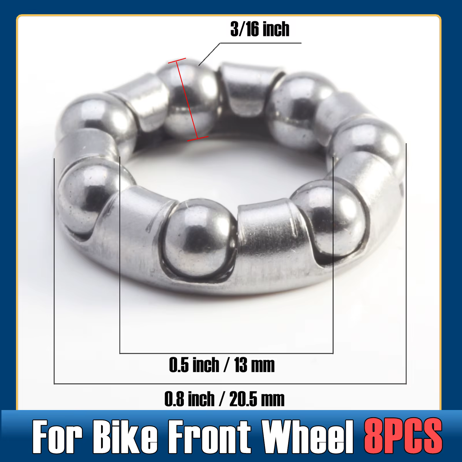 Caged Ball Bearings OD 20mm ( 8 PCS ) Rear Bike Wheel Hub Headset Crankshaft Pivot Retainer Steel Oversize 7 Balls Bearing 20 mm