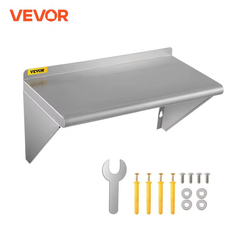 VEVOR Stainless Steel Wall Shelf 12''x24''/36'' / 18''x24'' 110 lbs Durable Commercial Kitchen Shelf w/ Backsplash & 2 Brackets