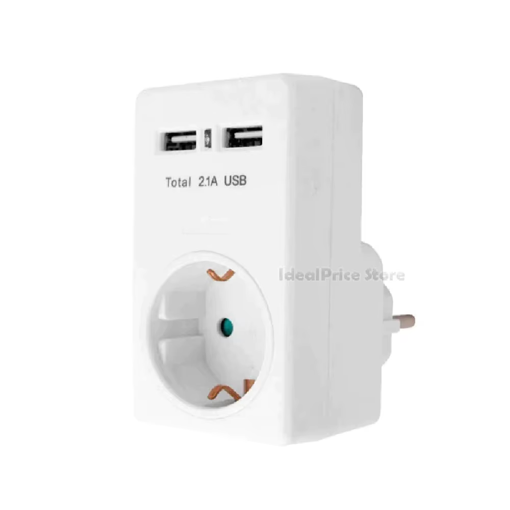 Base thief socket EU plug schuko 16A + 2 ports USB chargers