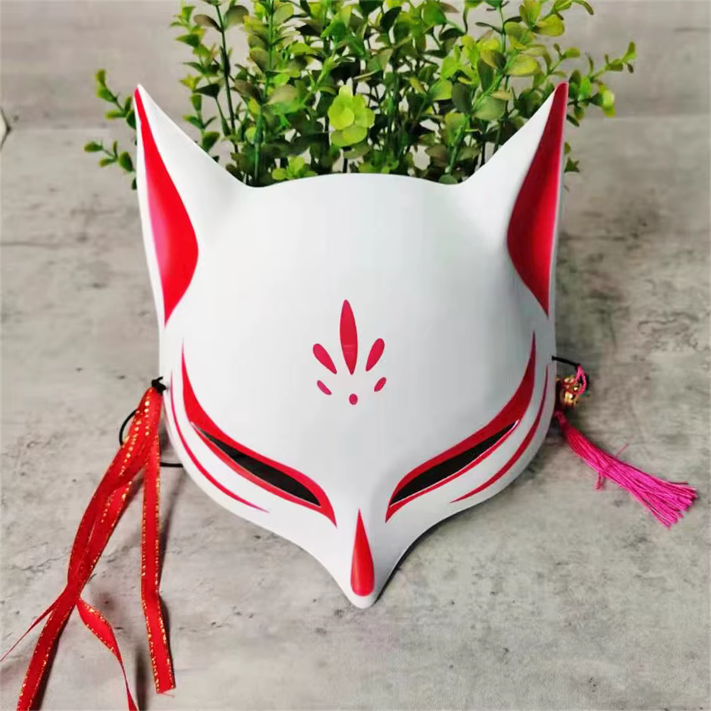 New Fashion Anime Fox Mask Hand-Painted Half Face Cat Mask With Tassels Bell Halloween Masquerade Party Festival Cosplay Gift