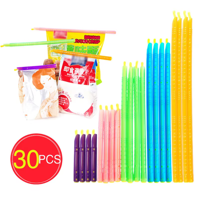 30Pcs 5 Colors Bag Sealer Closure Sticks Portable Food Saver Container Plastic Sealing Clips Fresh-Keeping Clamp Rod