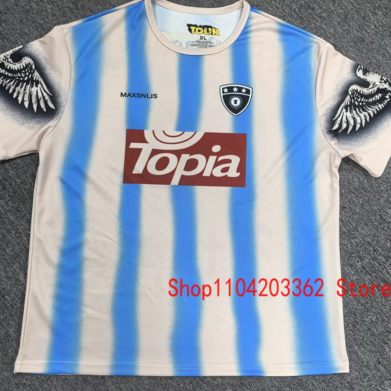 Real Photo Blue White Striped Jersey CACTUS JACK Short-sleeved Mesh Tee Fashion New Letter Pattern Eagle Print UTOPIA T-shirts