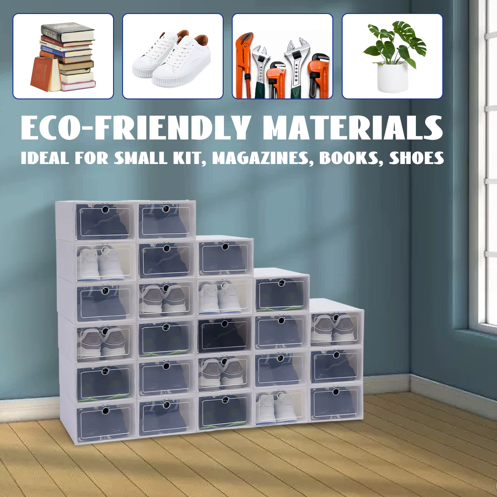24-Pack Transparent Plastic Shoe Boxes - Foldable, Dustproof, Stackable Shoe Organizers for Combined Storage Cabinet