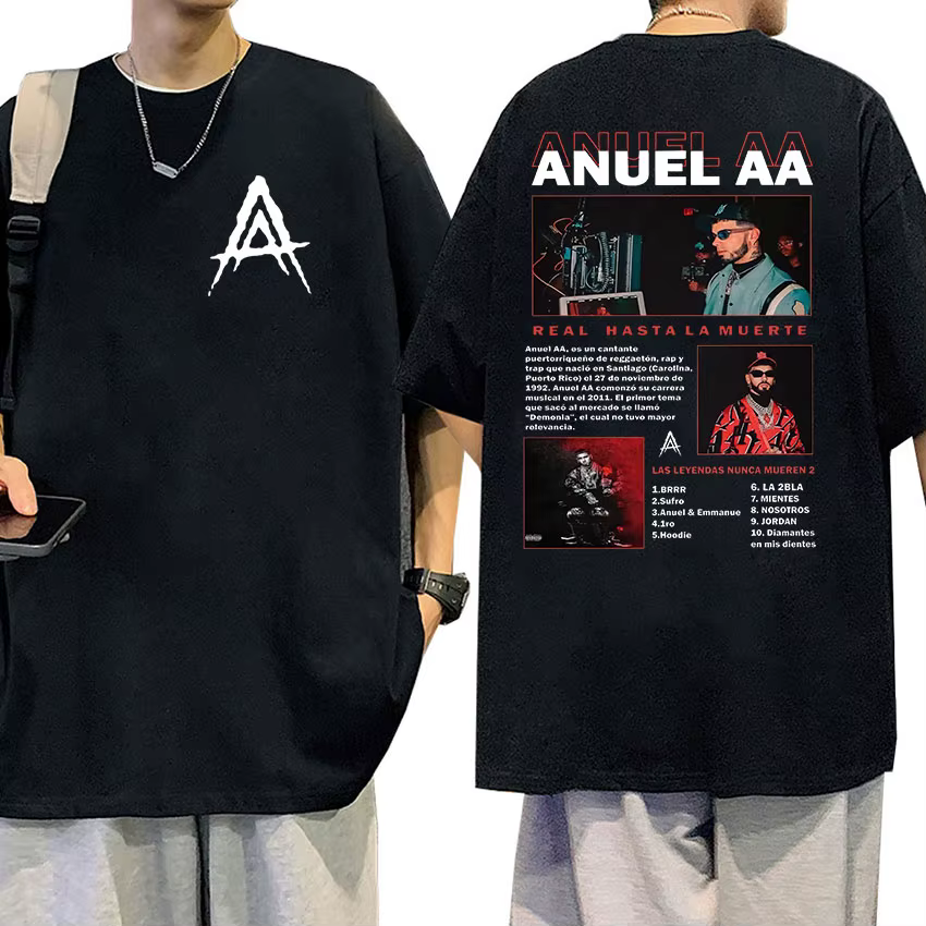 Rapper Anuel AA Real Hasta La Muerte 2024 Album Print T Shirts Men's Hip Hop Vintage Oversized Cotton T-shirt Unisex Streetwear