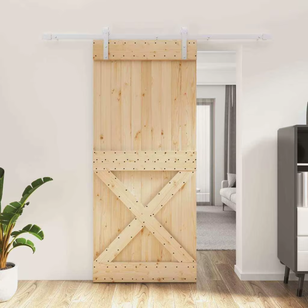 90x210 cm Solid Pine Sliding Door with Complete Hardware Set - Durable & Stylish Design