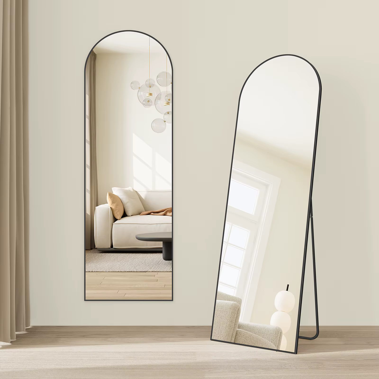 SONGMICS Full Length Mirror, 160 x 50 cm, Arched Full Body Mirror with Stand, Aluminium Alloy Frame Floor Mirror, for Bedroom