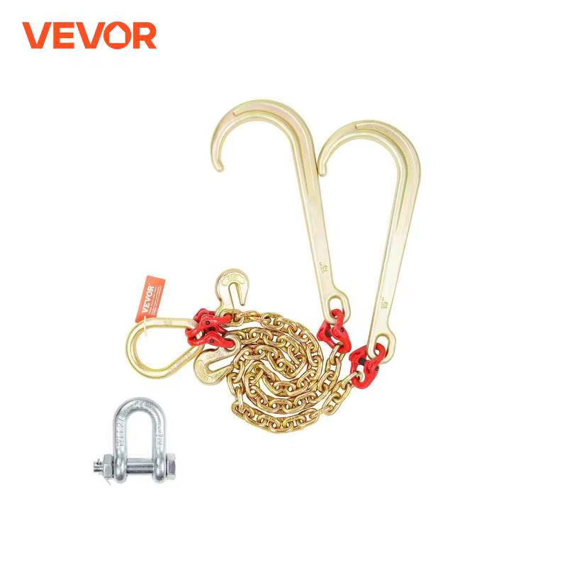 VEVOR G80 V Towing Bridle Chain Towing with 15" J & Grab Hooks Transport Tow Chain Bridle for Flatbed Truck Wrecker Recovery