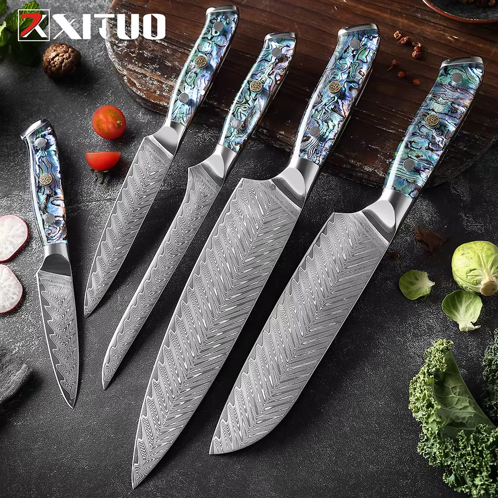 XITUO Damascus steel kitchen knife Ultra Sharp Chef's Knife Slicing Meat Sashimi Boning paring Knife Fine abalone shell handle