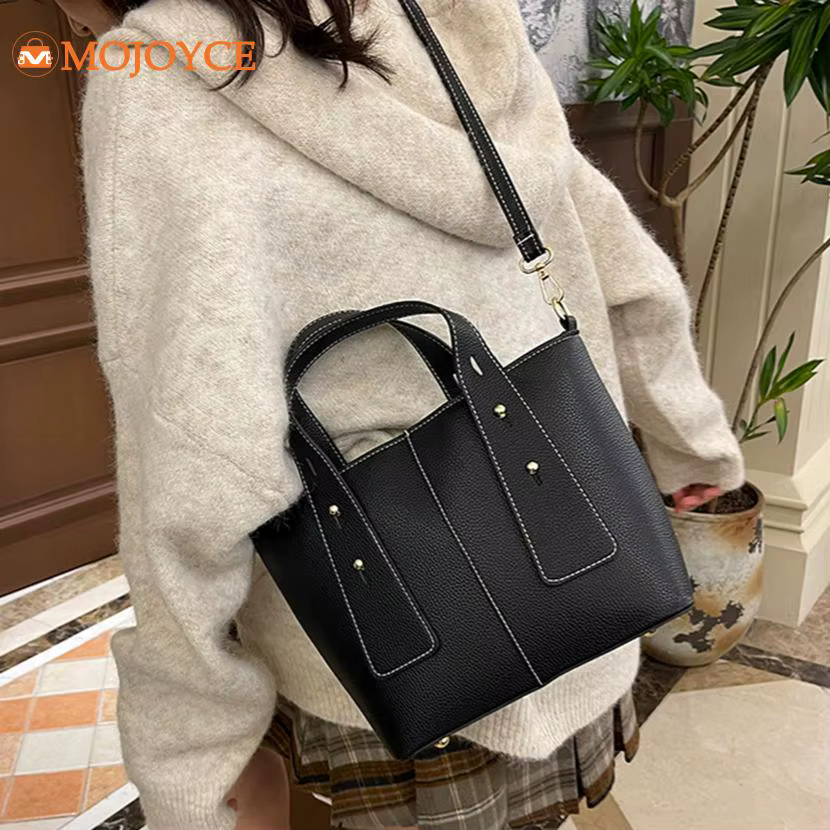 Women Small Tote Handbag PU Leather Stylish Crossbody Bag Detachable Long Strap Messenger Bag Zipper Closure Daily Shoulder Bags