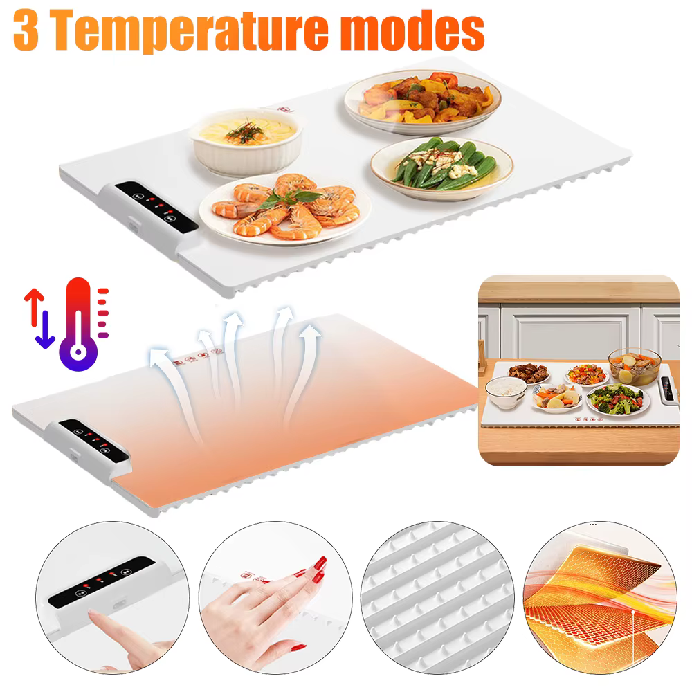 Foldable Food Warmer with Adjustable Temperature Folding Warming Placemat Silicone Fast Heating for Home Buffets Restaurants