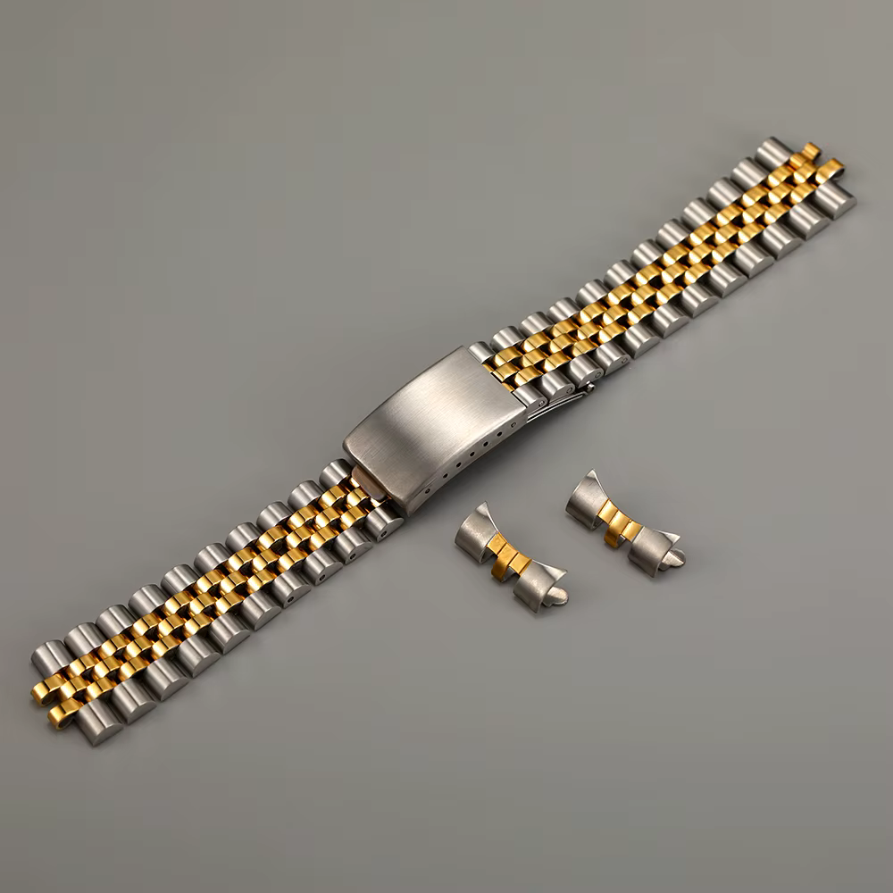 316L Stainless steel 18mm 19mm 20mm 2 tone gold solid Stainless Steel jubilee Watch Strap band Curved end for RLX SKX watch